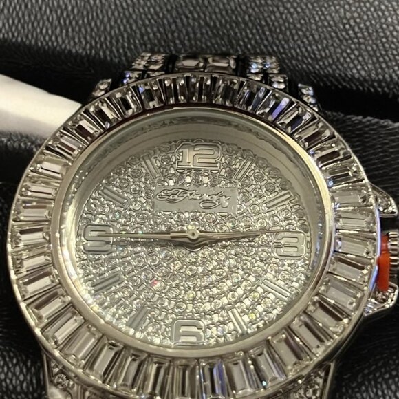 Ed Hardy Women's Silver Watch Ice Luxury Bling Baquette Metal Band - Picture 3 of 3